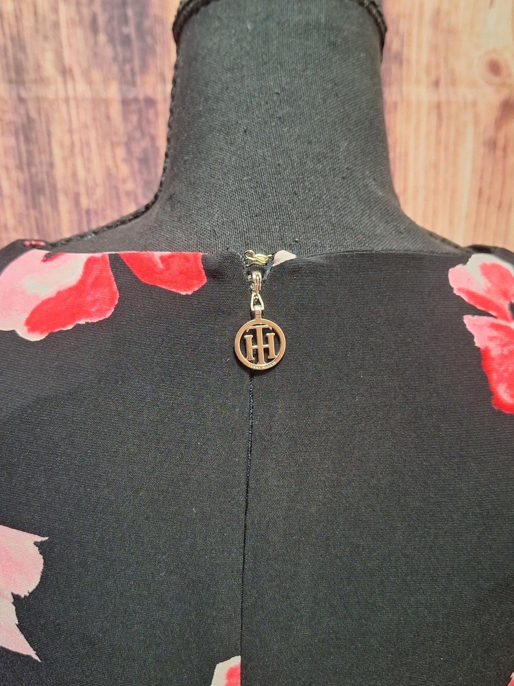 Tommy Hilfiger Black Long Bell Sleeves Midi Dress with Red & Pink Floral Print - Picture 4 of 7